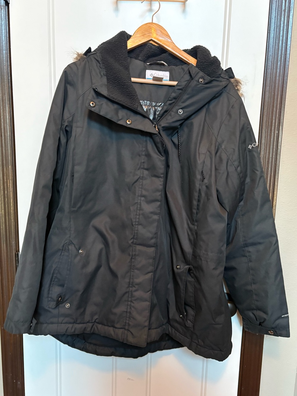 Columbia Suttle Mountain Long Insulated Parka Jacket Black Faux Fur Hood sz 2X